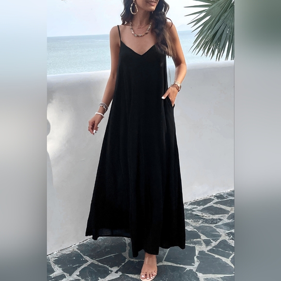Dresses & Skirts - Oversized Pocket Casual Sleeveless V-Neck Low Back Long Summer Maxi Dress